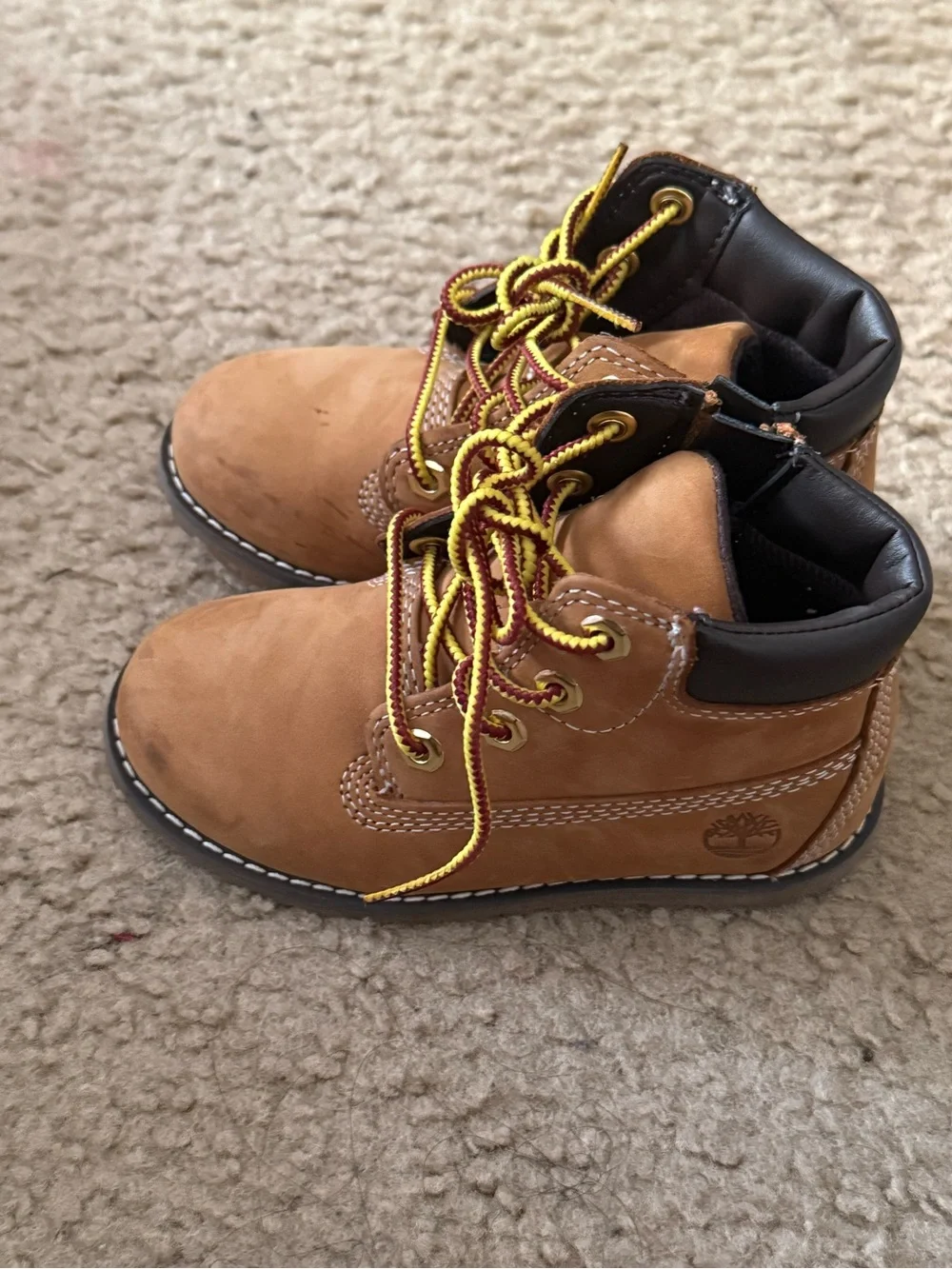 Timberland Kids Wheat/Tan Lace-Up Ankle Boots with Yellow Accents